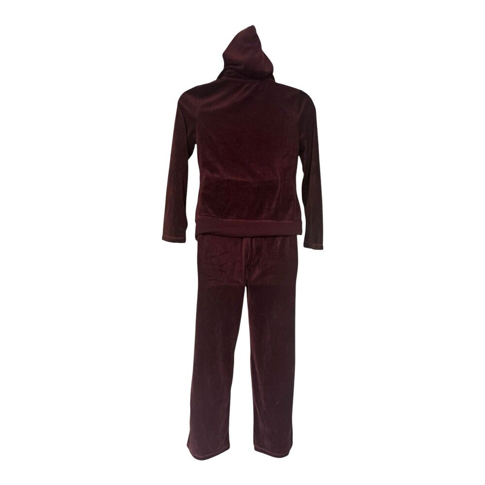 Monroe & Main Velour Tracksuit Burgundy Chain Trim Zipper Jacket Active Pant Set - Picture 3 of 16